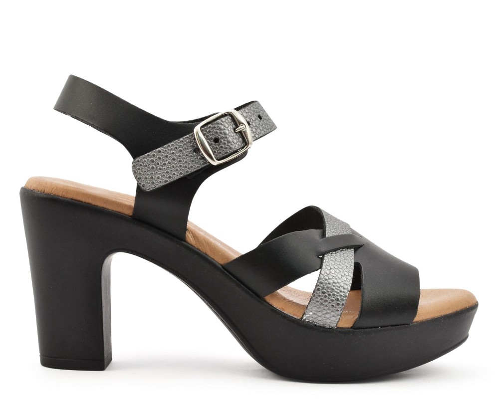 Eva Frutos Πέδιλο 5845 Lam Premium Leather μαύρο ασήμι 