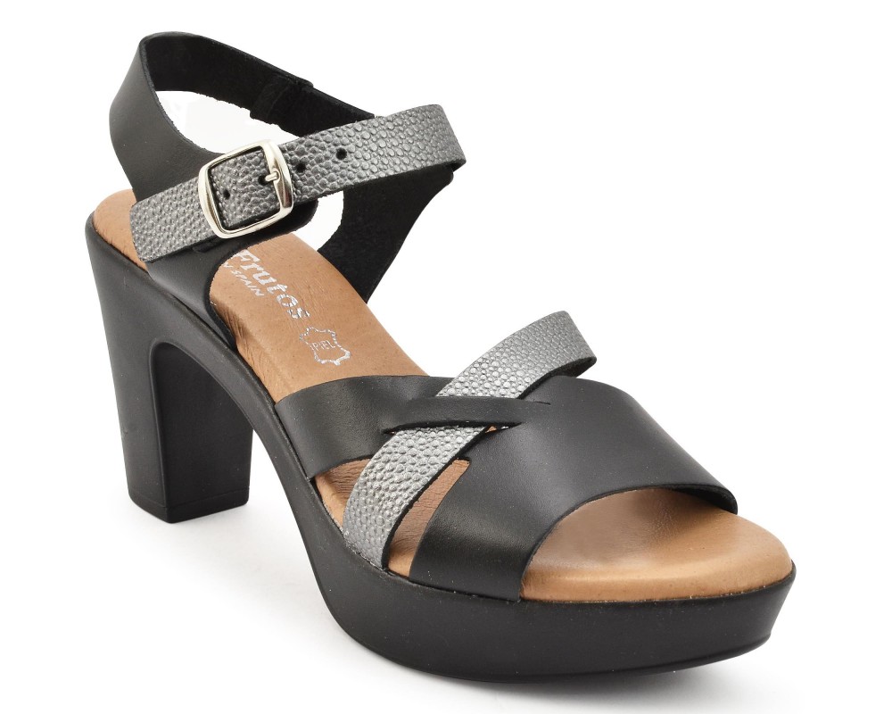 Eva Frutos Πέδιλο 5845 Lam Premium Leather μαύρο ασήμι 