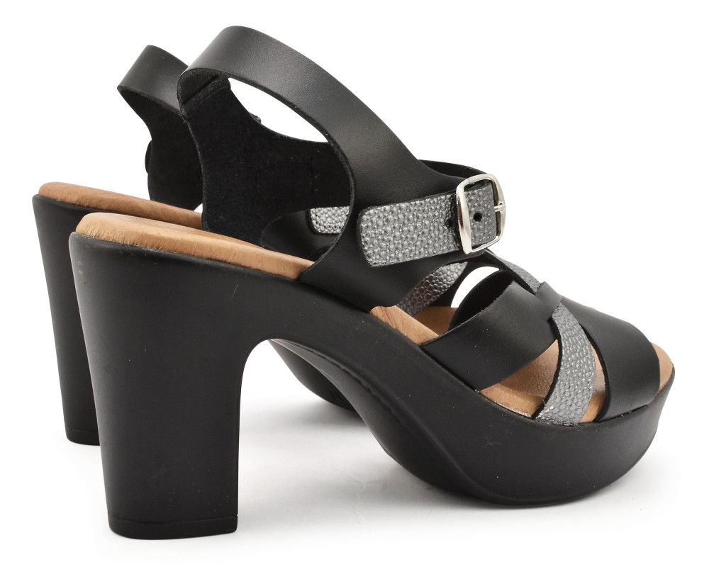 Eva Frutos Πέδιλο 5845 Lam Premium Leather μαύρο ασήμι 