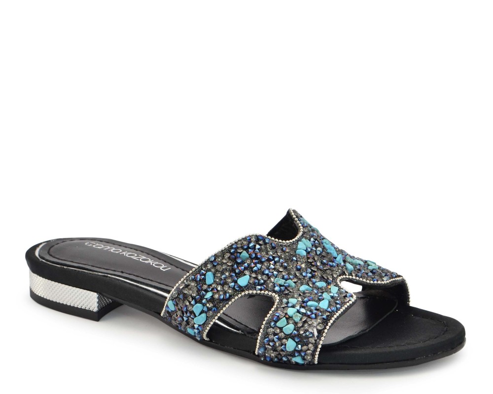 Gianna Kazakou Mules Monterey W3181.8232.SA2.P Μαύρο-Τυρκουάζ