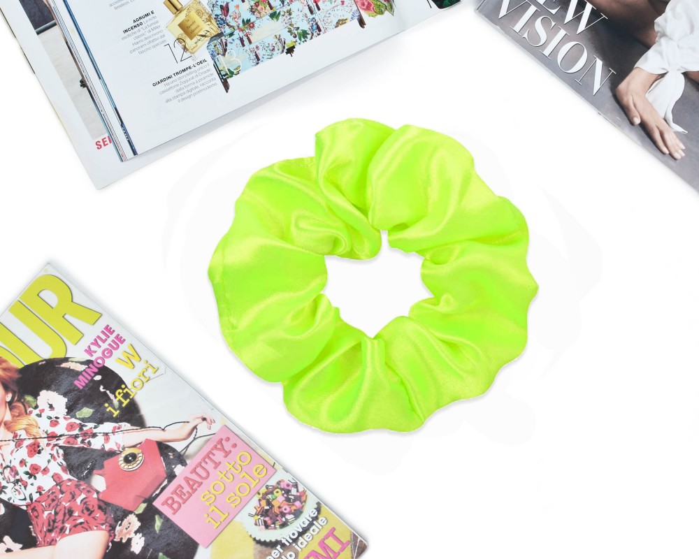 Scrunchies Λαστιχάκια μαλλιά σατέν 246-35 Fluo κίτρινο